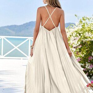 Apricot Casual Women's Loose Pleated Strap Dress